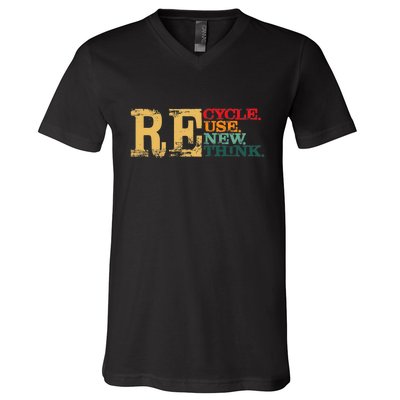 Happy Earth Day Recycle Reuse Renew Rethink Earth Day Retro V-Neck T-Shirt