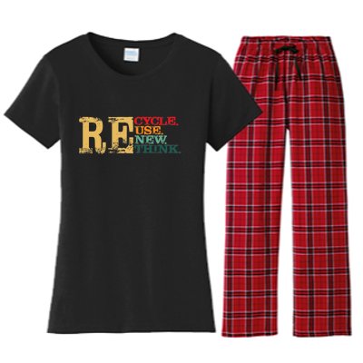 Happy Earth Day Recycle Reuse Renew Rethink Earth Day Retro Women's Flannel Pajama Set