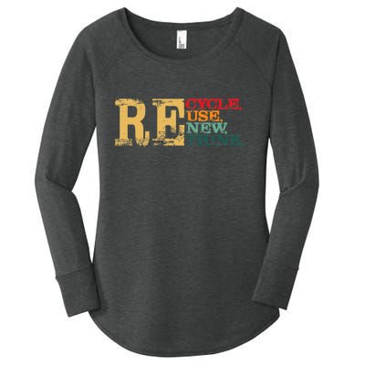 Happy Earth Day Recycle Reuse Renew Rethink Earth Day Retro Women's Perfect Tri Tunic Long Sleeve Shirt