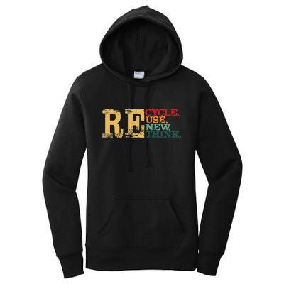 Happy Earth Day Recycle Reuse Renew Rethink Earth Day Retro Women's Pullover Hoodie