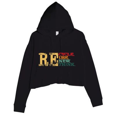 Happy Earth Day Recycle Reuse Renew Rethink Earth Day Retro Crop Fleece Hoodie