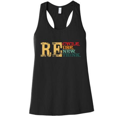 Happy Earth Day Recycle Reuse Renew Rethink Earth Day Retro Women's Racerback Tank