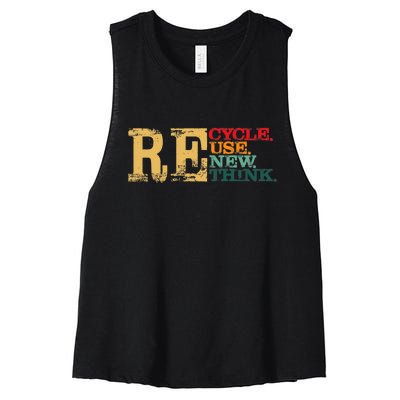 Happy Earth Day Recycle Reuse Renew Rethink Earth Day Retro Women's Racerback Cropped Tank