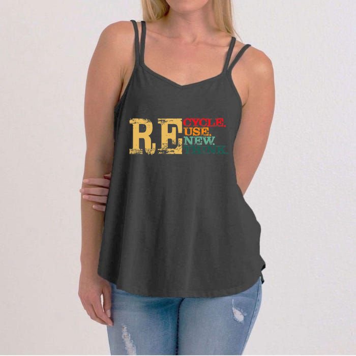 Happy Earth Day Recycle Reuse Renew Rethink Earth Day Retro Women's Strappy Tank