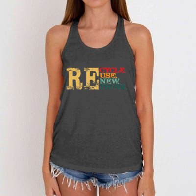 Happy Earth Day Recycle Reuse Renew Rethink Earth Day Retro Women's Knotted Racerback Tank