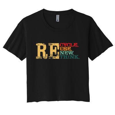 Happy Earth Day Recycle Reuse Renew Rethink Earth Day Retro Women's Crop Top Tee