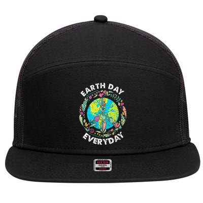 Happy Earth Day Every Day Peace Symbol 7 Panel Mesh Trucker Snapback Hat