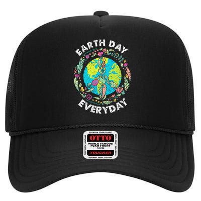 Happy Earth Day Every Day Peace Symbol High Crown Mesh Back Trucker Hat