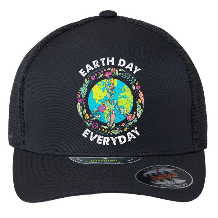 Happy Earth Day Every Day Peace Symbol Flexfit Unipanel Trucker Cap