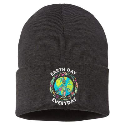 Happy Earth Day Every Day Peace Symbol Sustainable Knit Beanie