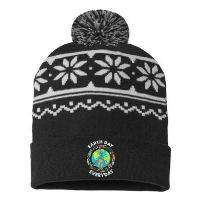 Happy Earth Day Every Day Peace Symbol USA-Made Snowflake Beanie