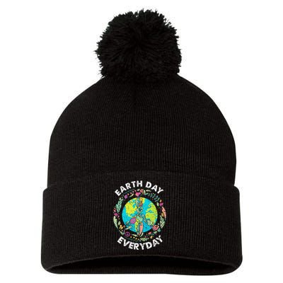 Happy Earth Day Every Day Peace Symbol Pom Pom 12in Knit Beanie