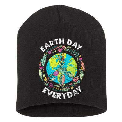 Happy Earth Day Every Day Peace Symbol Short Acrylic Beanie