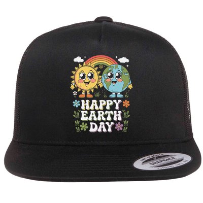 Happy Earth Day 2025 Protect Green Cute Planet  Sun Flatbill Hat