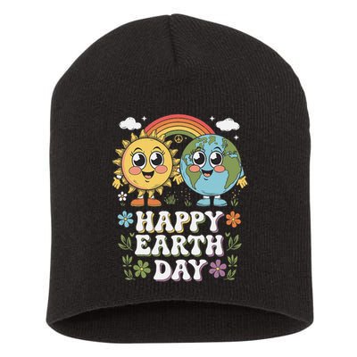 Happy Earth Day 2025 Protect Green Cute Planet  Sun Short Acrylic Beanie