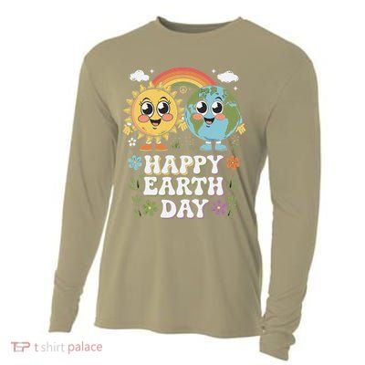 Happy Earth Day 2025 Protect Green Cute Planet  Sun Cooling Performance Long Sleeve Crew