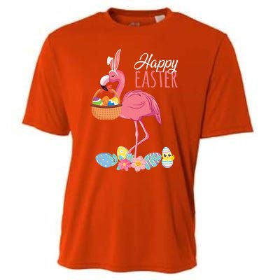 Happy Easter Day Flamingo With Easter Egg Basket Hunting Gift Cooling Performance Crew T-Shirt