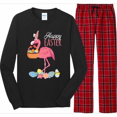 Happy Easter Day Flamingo With Easter Egg Basket Hunting Gift Long Sleeve Pajama Set