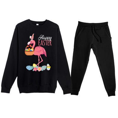 Happy Easter Day Flamingo With Easter Egg Basket Hunting Gift Premium Crewneck Sweatsuit Set