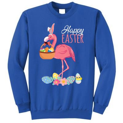 Happy Easter Day Flamingo With Easter Egg Basket Hunting Gift Sweatshirt