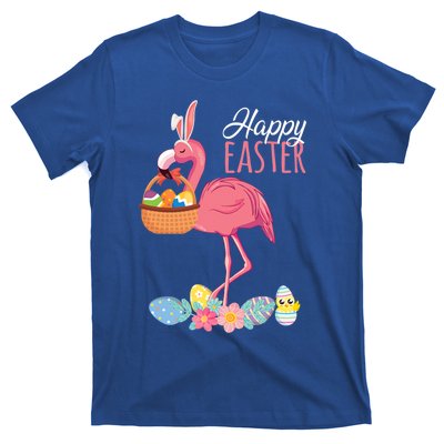 Happy Easter Day Flamingo With Easter Egg Basket Hunting Gift T-Shirt