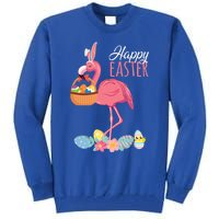 Happy Easter Day Flamingo With Easter Egg Basket Hunting Gift Tall Sweatshirt