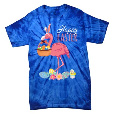 Happy Easter Day Flamingo With Easter Egg Basket Hunting Gift Tie-Dye T-Shirt