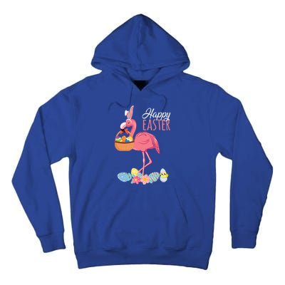 Happy Easter Day Flamingo With Easter Egg Basket Hunting Gift Tall Hoodie