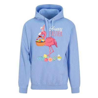 Happy Easter Day Flamingo With Easter Egg Basket Hunting Gift Unisex Surf Hoodie