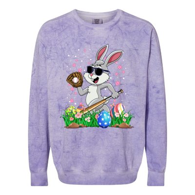 Happy Easter Day Baseball Bunny Rabbit Easter Basket Eggs Great Gift Colorblast Crewneck Sweatshirt