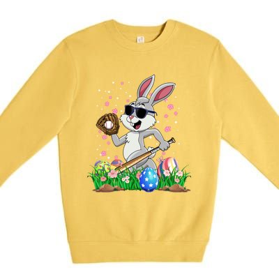 Happy Easter Day Baseball Bunny Rabbit Easter Basket Eggs Great Gift Premium Crewneck Sweatshirt