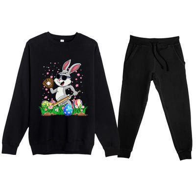 Happy Easter Day Baseball Bunny Rabbit Easter Basket Eggs Great Gift Premium Crewneck Sweatsuit Set