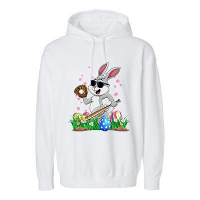 Happy Easter Day Baseball Bunny Rabbit Easter Basket Eggs Great Gift Garment-Dyed Fleece Hoodie