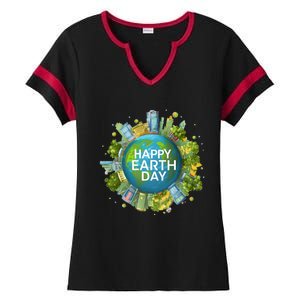 Happy Earth Day Global Warming Awareness Nature Cute Gift Ladies Halftime Notch Neck Tee