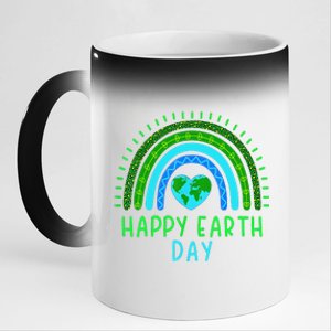 Happy Earth Day 2024 Cute Rainbow Earth Lover 11oz Black Color Changing Mug