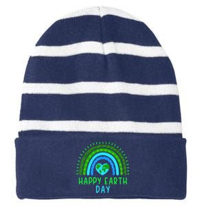 Happy Earth Day 2024 Cute Rainbow Earth Lover Striped Beanie with Solid Band