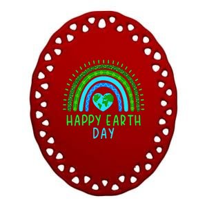 Happy Earth Day 2024 Cute Rainbow Earth Lover Ceramic Oval Ornament