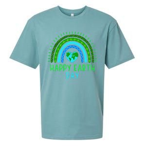 Happy Earth Day 2024 Cute Rainbow Earth Lover Sueded Cloud Jersey T-Shirt