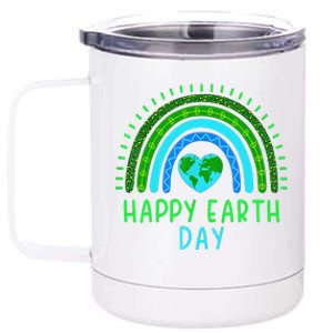 Happy Earth Day 2024 Cute Rainbow Earth Lover 12 oz Stainless Steel Tumbler Cup