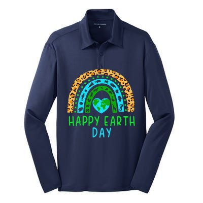 Happy Earth Day 2024 Rainbow Earth Lover Teachers Silk Touch Performance Long Sleeve Polo