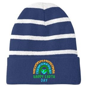 Happy Earth Day 2024 Rainbow Earth Lover Teachers Striped Beanie with Solid Band