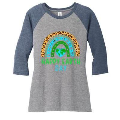 Happy Earth Day 2024 Rainbow Earth Lover Teachers Women's Tri-Blend 3/4-Sleeve Raglan Shirt