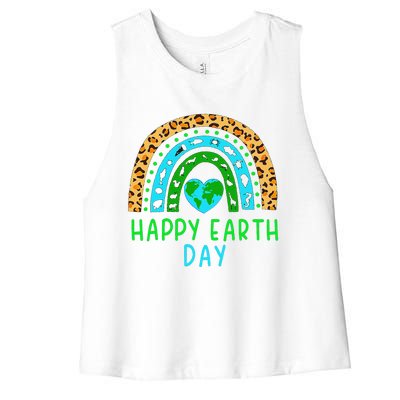 Happy Earth Day 2024 Rainbow Earth Lover Teachers Women's Racerback Cropped Tank