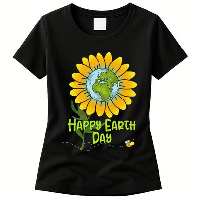 Happy Earth Day Every Day Sunflower Teachers Earth Day Womens T-Shirt