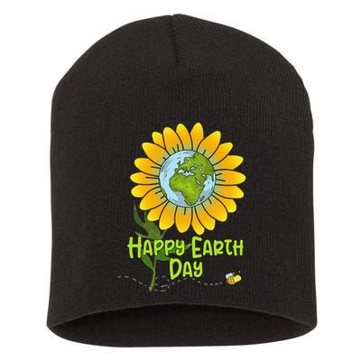 Happy Earth Day Every Day Sunflower Teachers Earth Day Short Acrylic Beanie