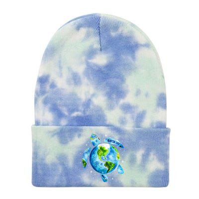 Happy Earth Day Restore Earth Sea Turtle Art Save The Planet Funny Gift Tie Dye 12in Knit Beanie