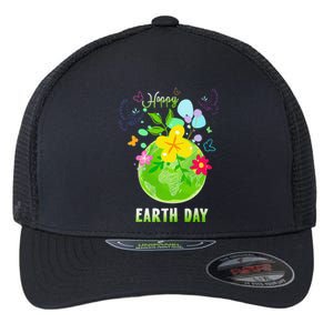 Happy Earth Day Flowers Planet Environment Flexfit Unipanel Trucker Cap