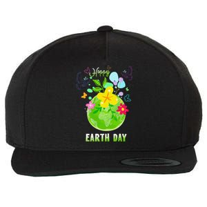 Happy Earth Day Flowers Planet Environment Wool Snapback Cap