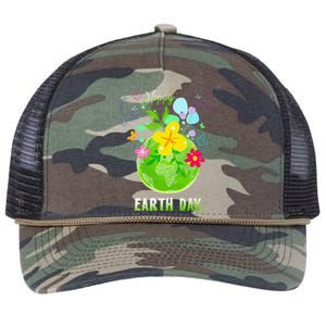 Happy Earth Day Flowers Planet Environment Retro Rope Trucker Hat Cap