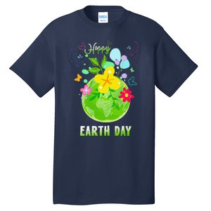 Happy Earth Day Flowers Planet Environment Tall T-Shirt